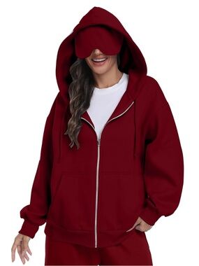 SESE CODE Burgundy Red Zip Up Hoodie Jacket Large